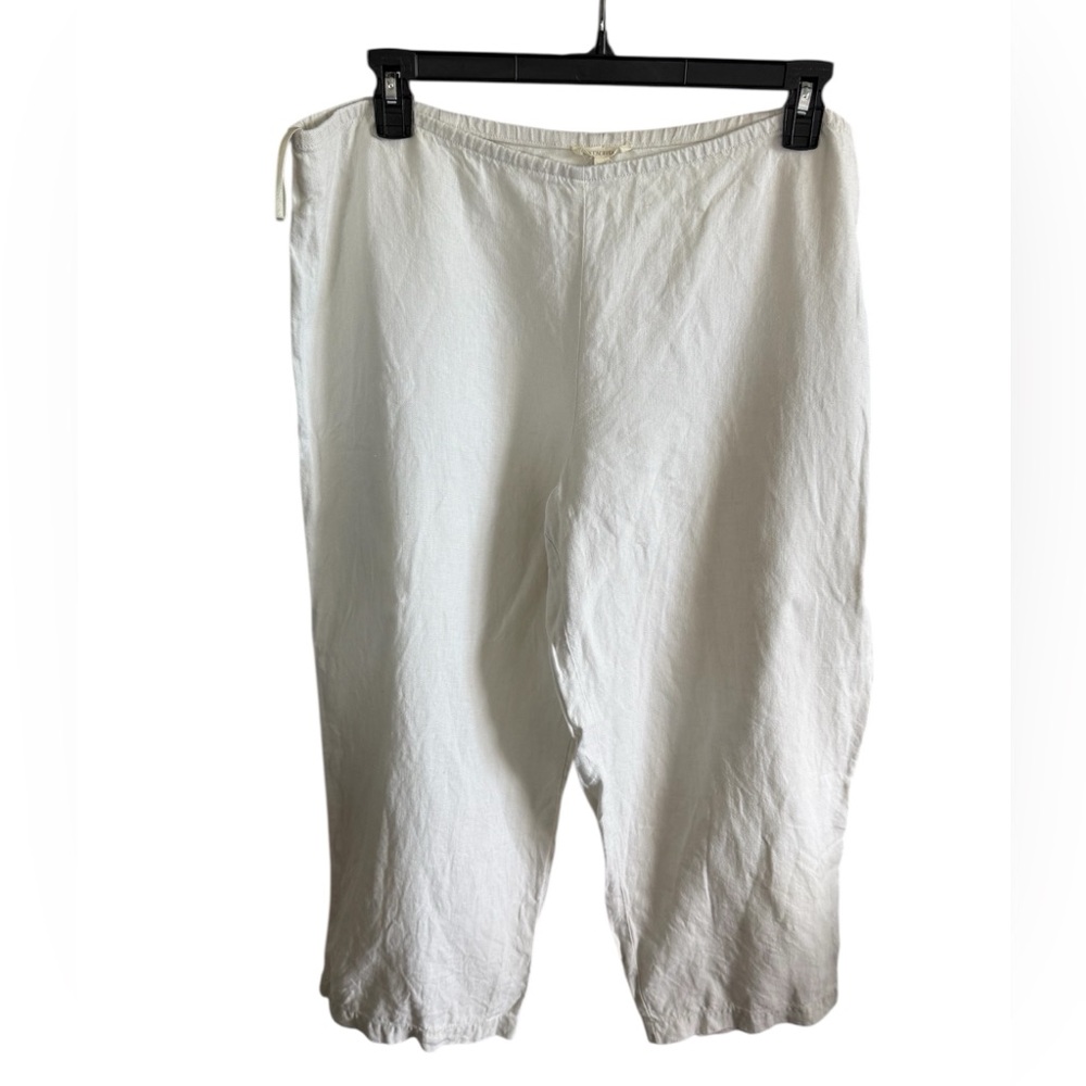 Eileen Fisher Women White 100% Linen Pull On Crepe Minimalist Straight Pants XL